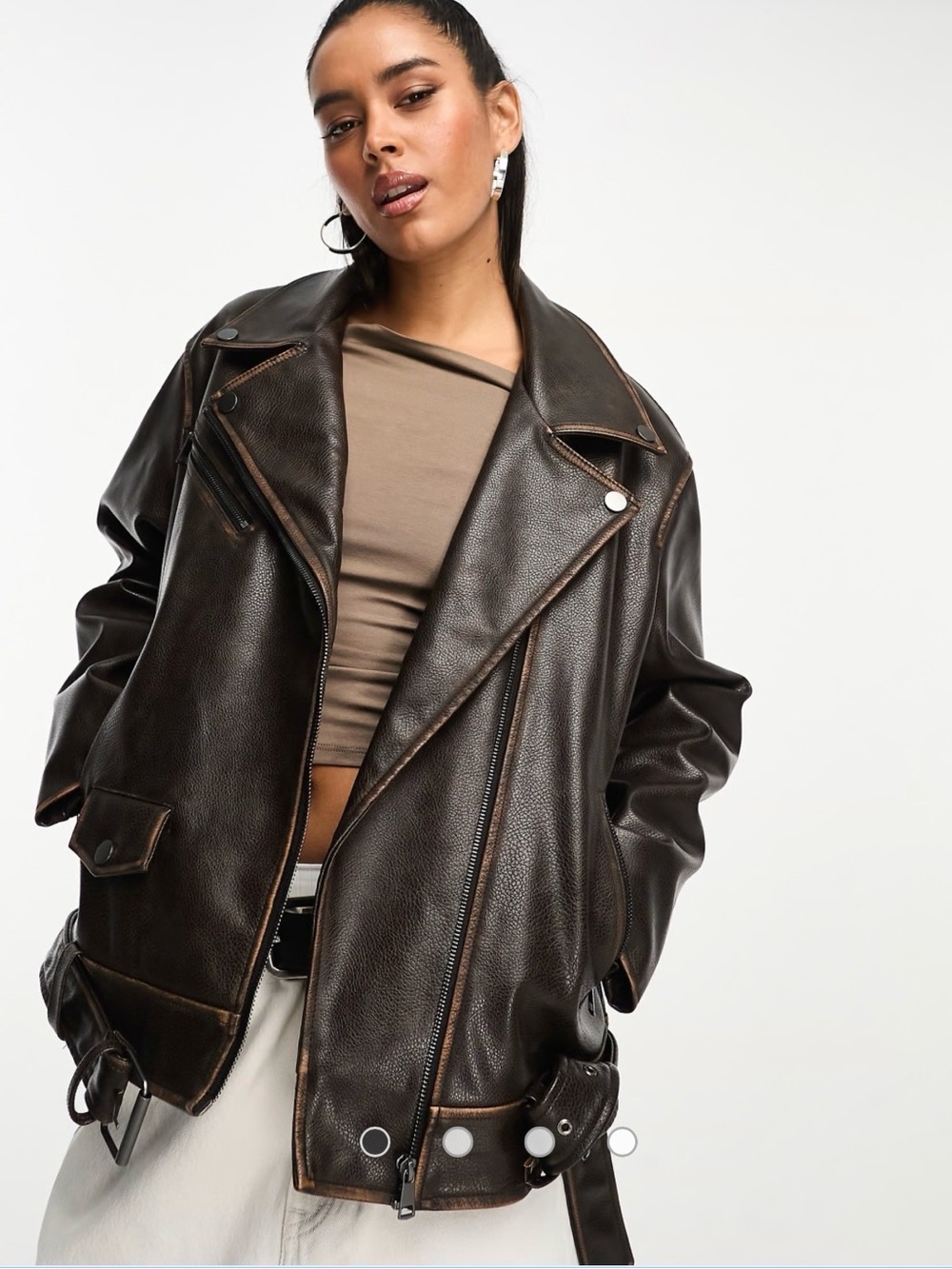 ASOS Design Brown Faux Leather Biker Jacket